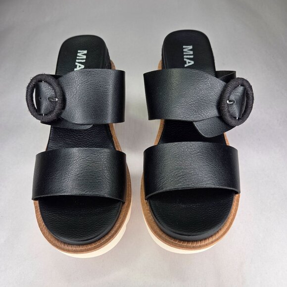 NWT MIA Women's Orla Slip-On Wedge Sandals Black - Picture 3 of 7